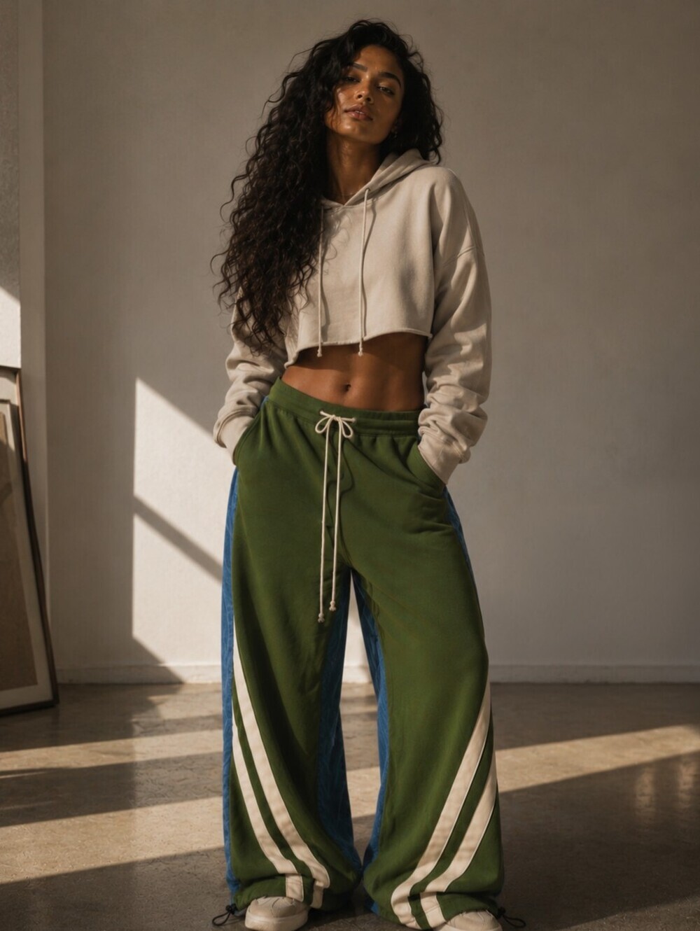 Austin Landing - Green High Baggy Mixed Media Jeans Size: 1